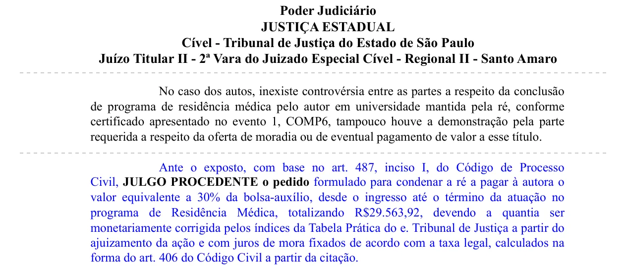 Trecho da decisão: Justiça de São Paulo, Juizado Especial Cível de Santo Amaro, junho de 2026