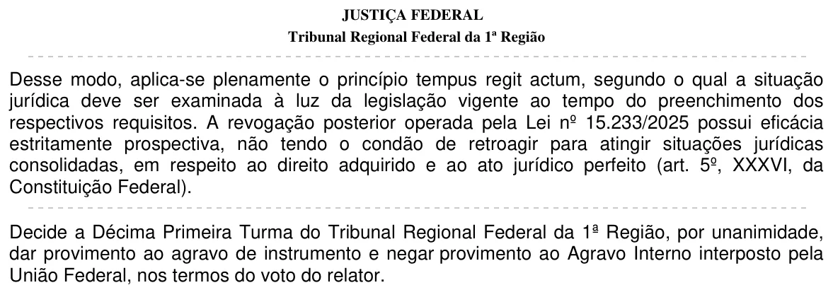 Trecho da decisão: TRF1, 11ª Turma, setembro de 2026