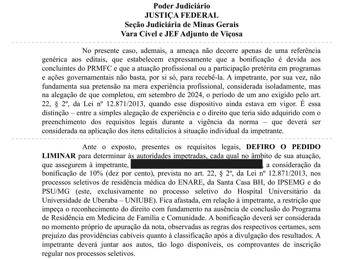 Trecho da decisão: Justiça Federal em Viçosa (MG), outubro de 2026