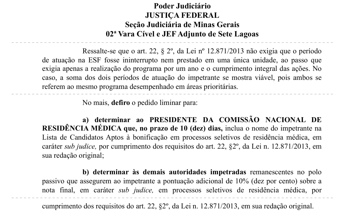 Trecho da decisão: Justiça Federal em Sete Lagoas (MG), setembro de 2026