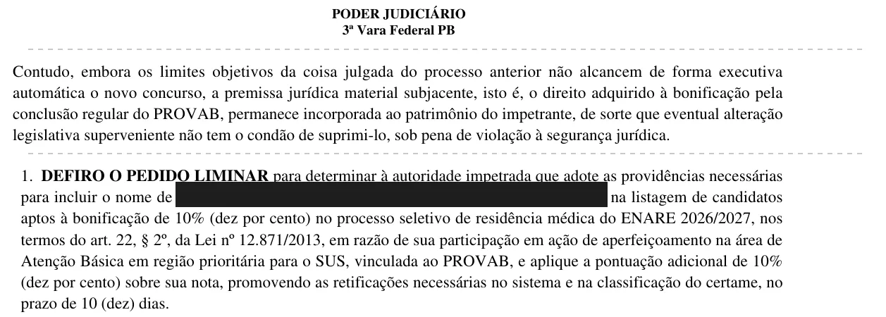 Trecho da decisão: Justiça Federal em João Pessoa (PB), outubro de 2026