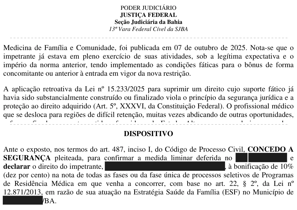Trecho da decisão: Justiça Federal em Salvador (BA), março de 2026