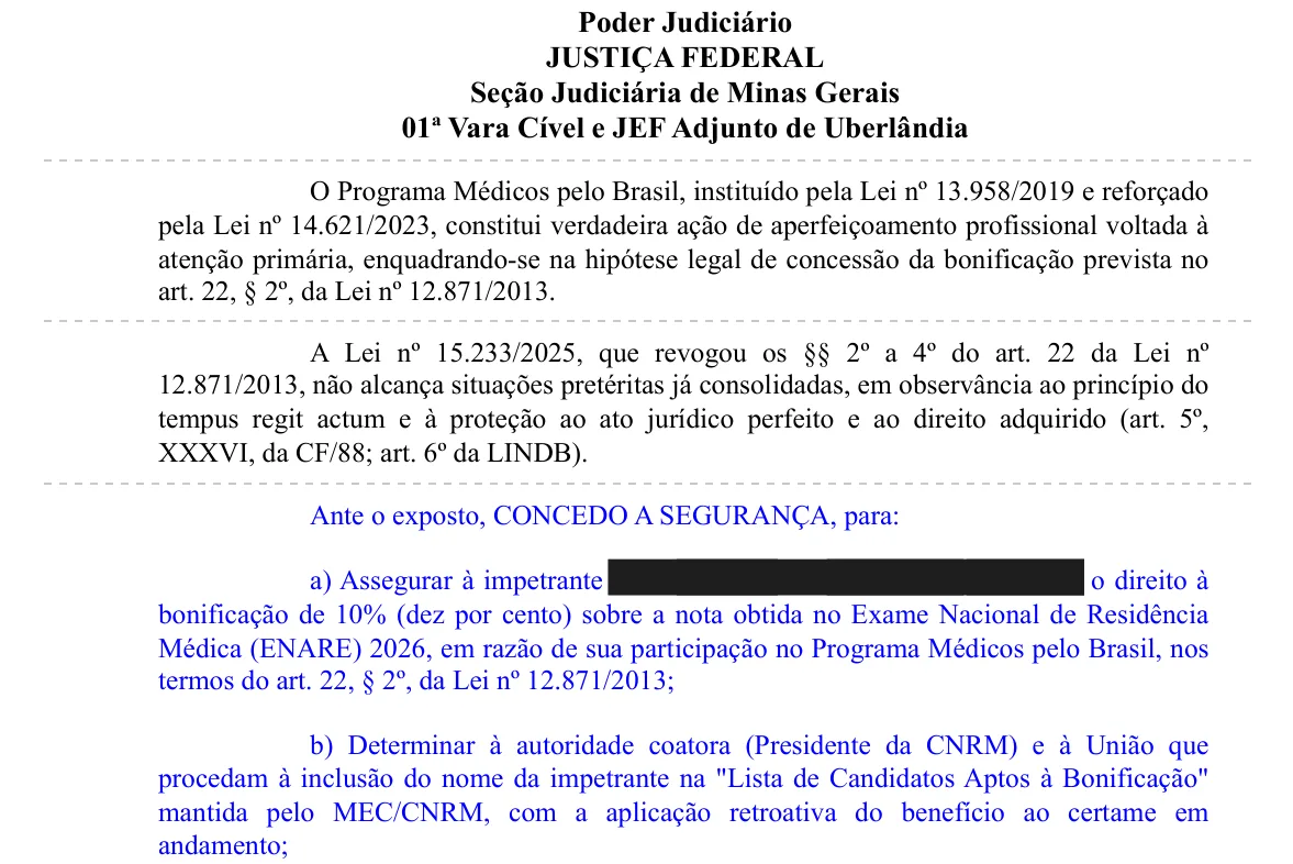 Trecho da decisão: Justiça Federal em Uberlândia (MG), setembro de 2026