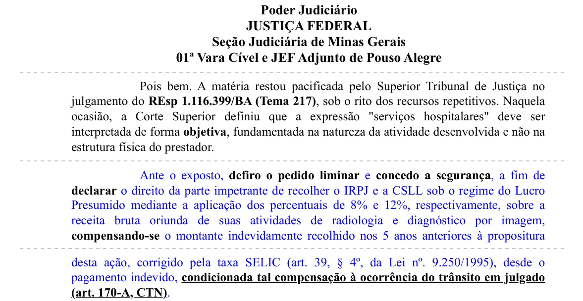 Trecho da decisão: Justiça Federal em Pouso Alegre (MG), julho de 2026