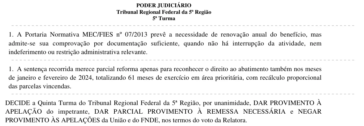 Trecho da decisão: TRF5, 5ª Turma, março de 2026