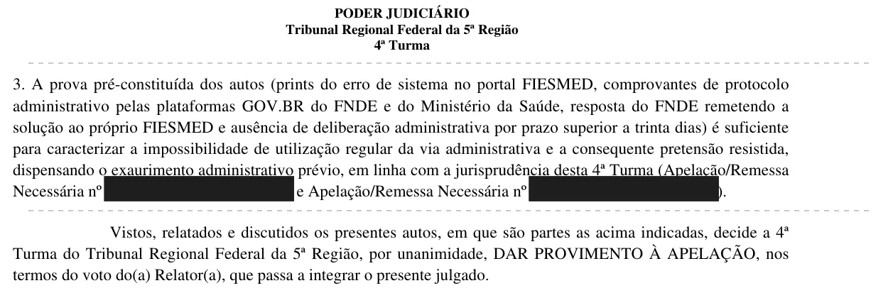 Trecho da decisão: TRF5, 4ª Turma, agosto de 2026