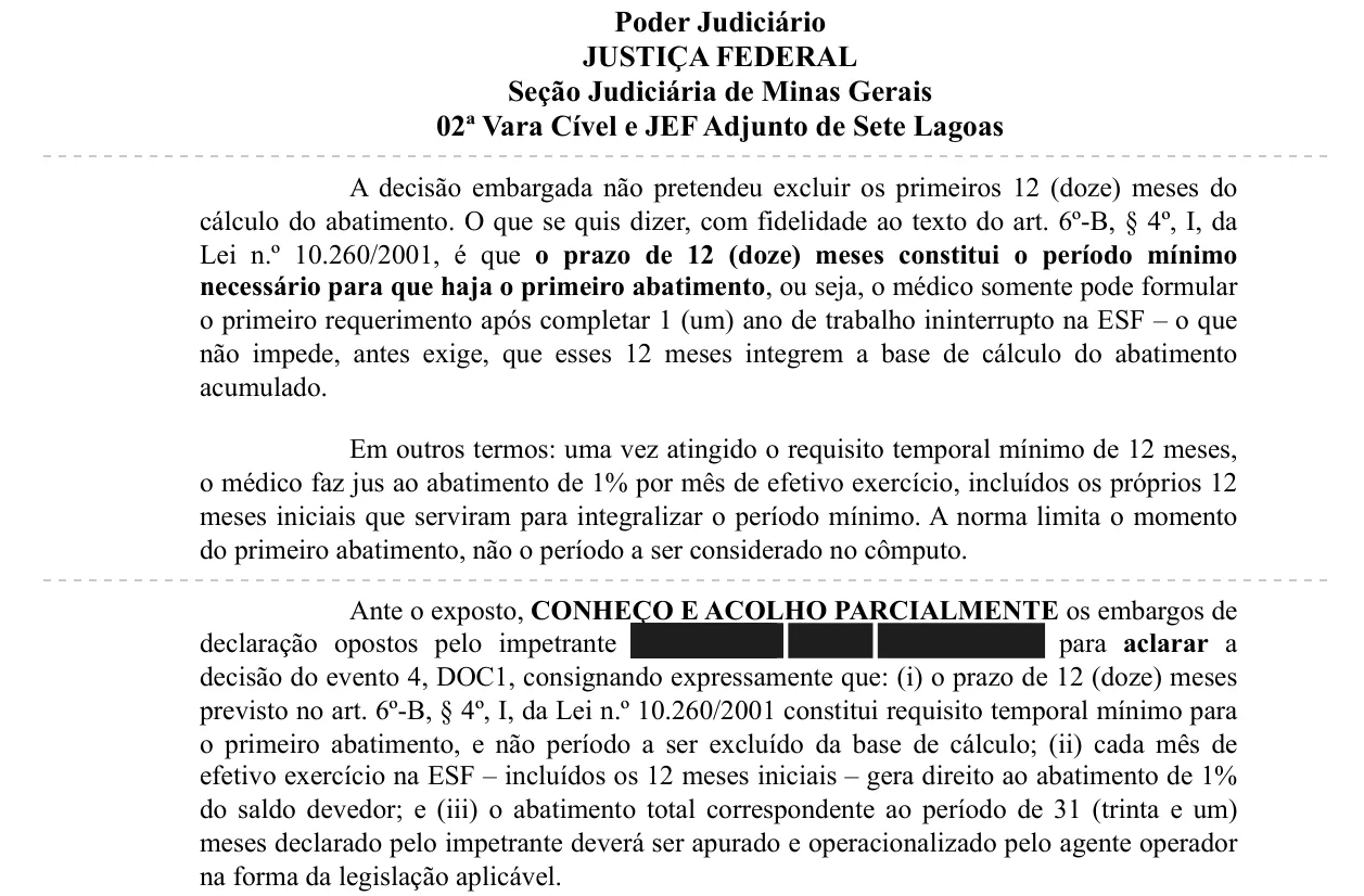 Trecho da decisão: Justiça Federal em Sete Lagoas (MG), junho de 2026
