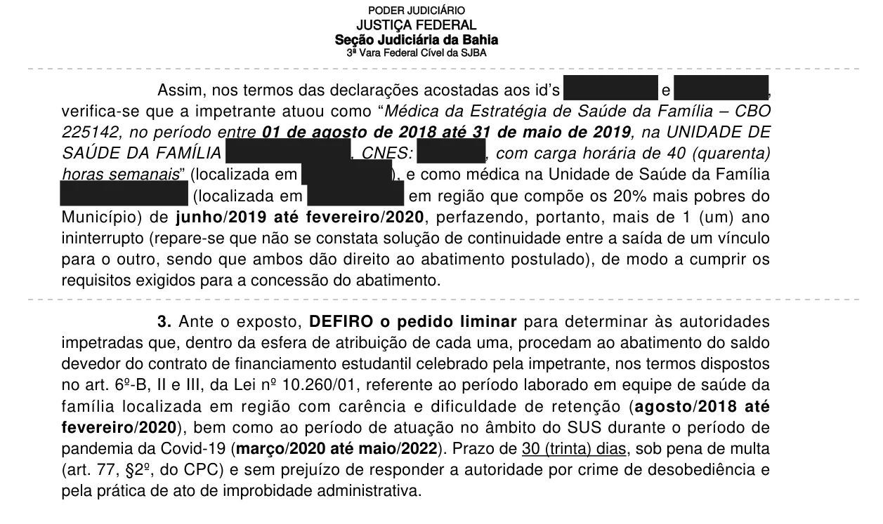 Trecho da decisão: Justiça Federal em Salvador (BA), agosto de 2025