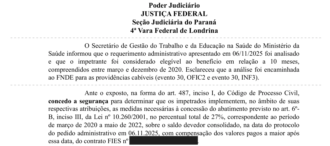 Trecho da decisão: Justiça Federal em Londrina (PR), setembro de 2026