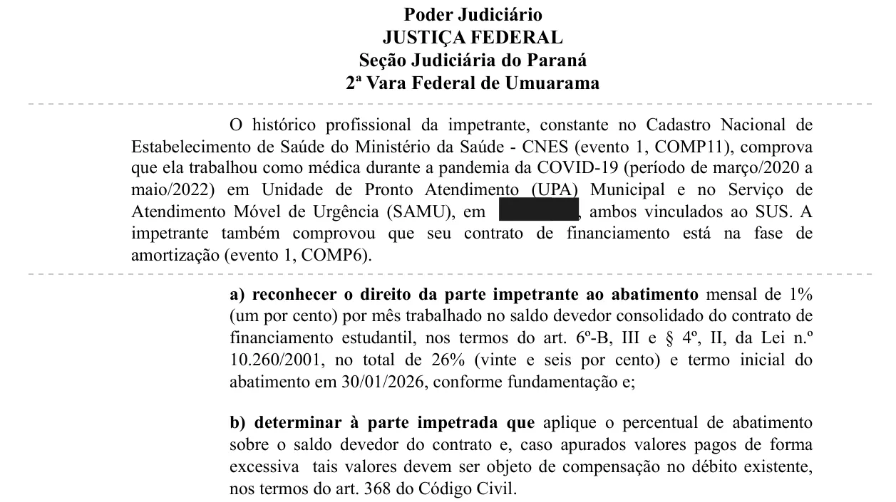 Trecho da decisão: Justiça Federal em Umuarama (PR), setembro de 2026