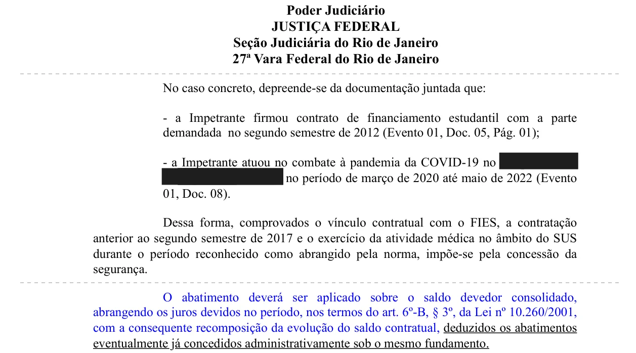 Trecho da decisão: Justiça Federal no Rio de Janeiro (RJ), julho de 2026