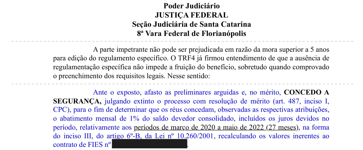 Trecho da decisão: Justiça Federal em Florianópolis (SC), outubro de 2026