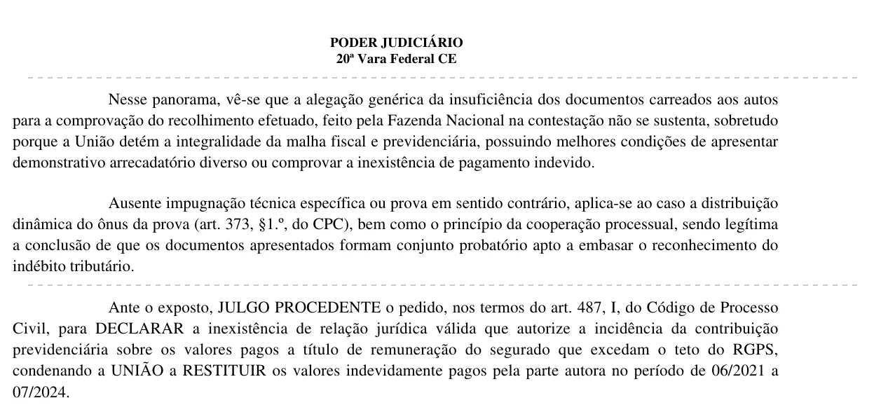 Trecho da decisão: Juizado Especial Federal em Fortaleza (CE), janeiro de 2026