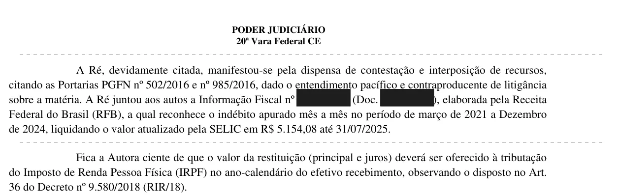 Trecho da decisão: Juizado Especial Federal em Fortaleza (CE), novembro de 2025