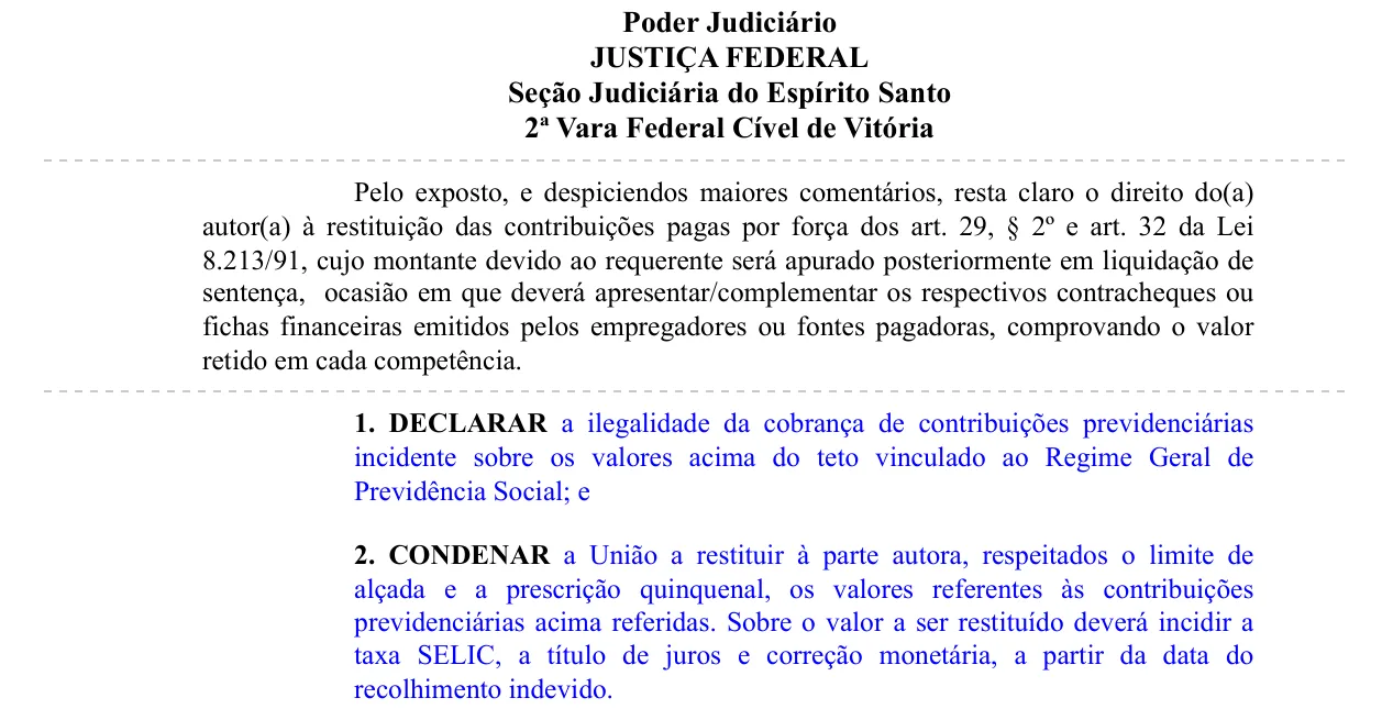 Trecho da decisão: Justiça Federal em Vitória (ES), agosto de 2026