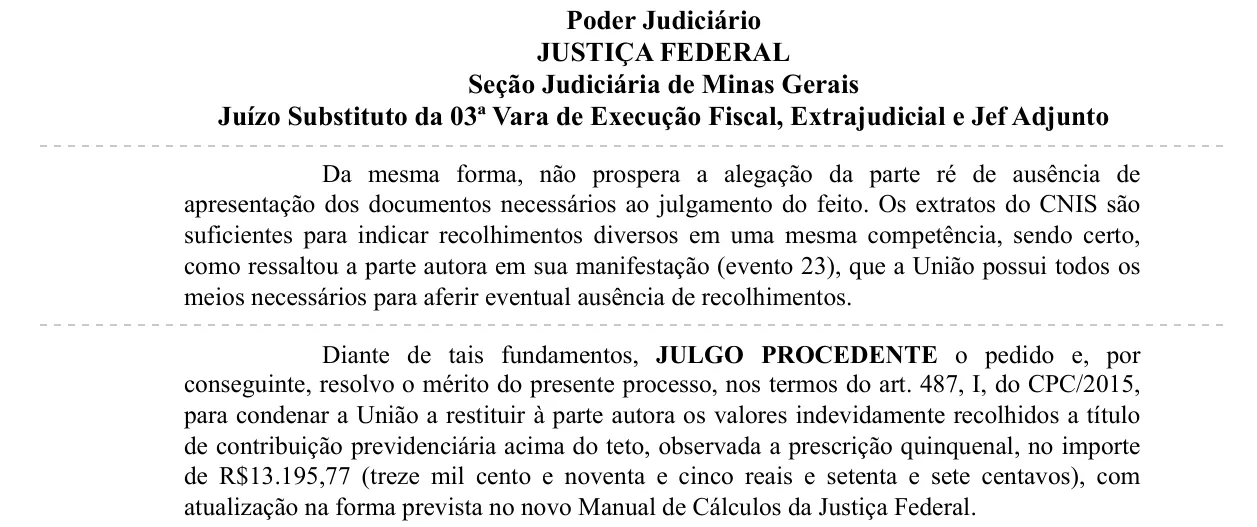 Trecho da decisão: Juizado Especial Federal em Belo Horizonte (MG), março de 2026