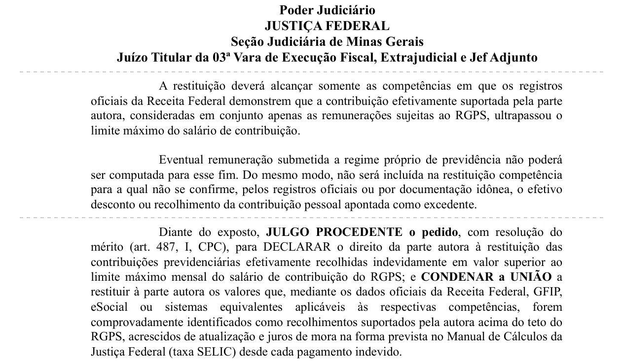 Trecho da decisão: Juizado Especial Federal em Belo Horizonte (MG), outubro de 2026