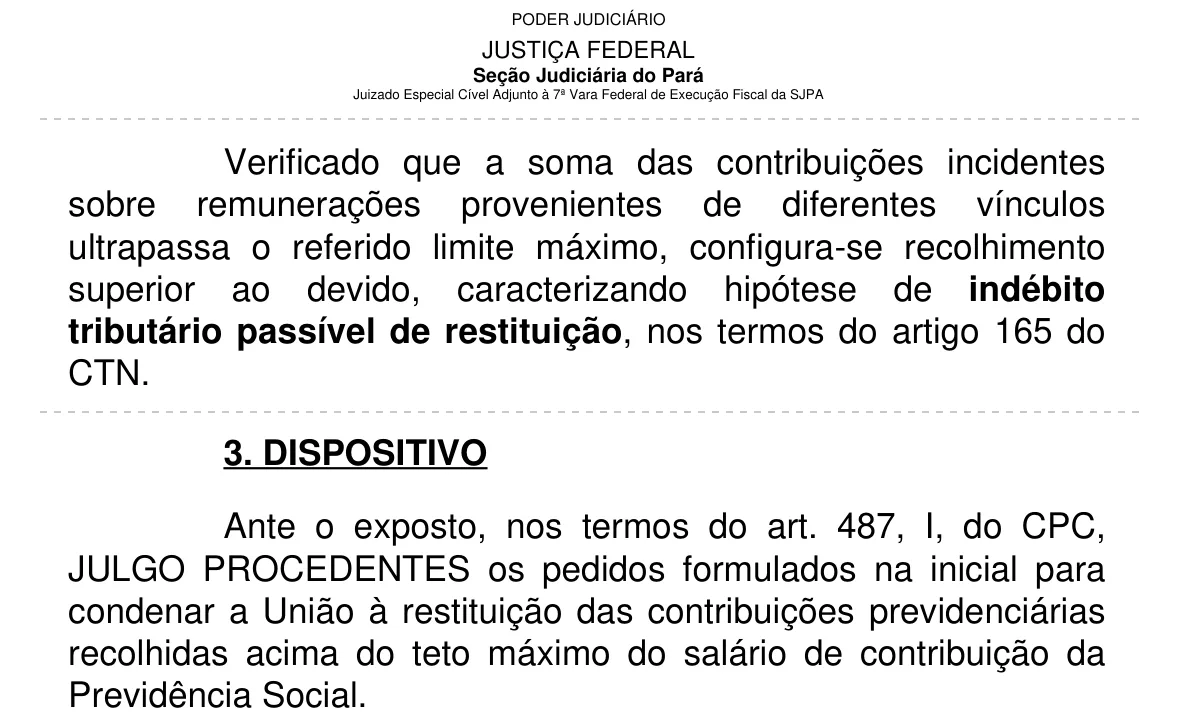 Trecho da decisão: Juizado Especial Federal em Belém (PA), outubro de 2026