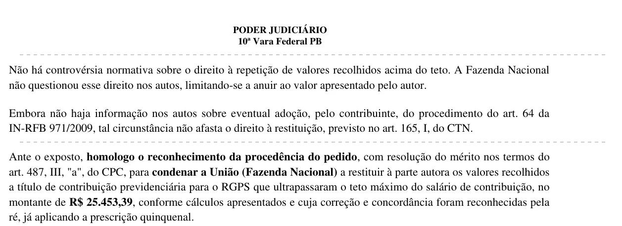 Trecho da decisão: Juizado Especial Federal em Campina Grande (PB), setembro de 2025