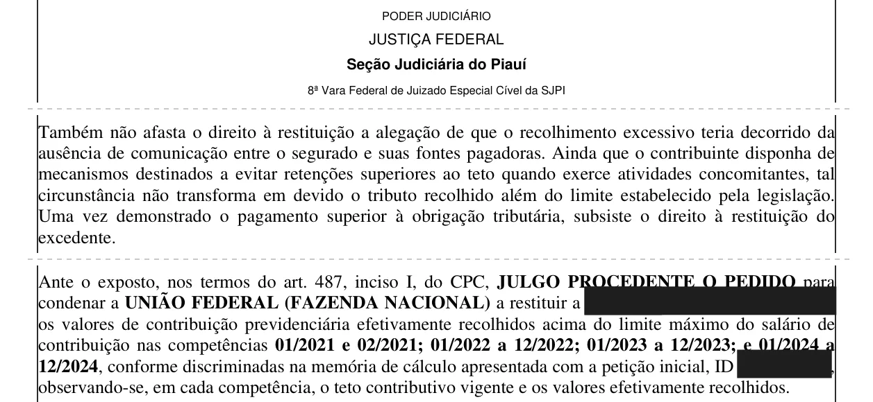 Trecho da decisão: Juizado Especial Federal em Teresina (PI), setembro de 2026