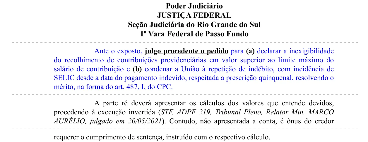 Trecho da decisão: Justiça Federal em Passo Fundo (RS), agosto de 2026